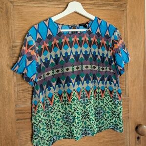 J Crew colorful patterned silk blouse